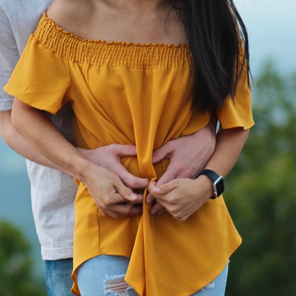 Off the shoulder mustard top